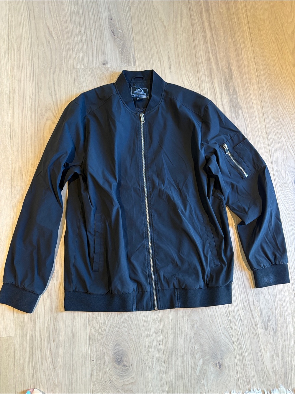 Men's Black Bomber Jacket with Zip Pocket - Unbranded